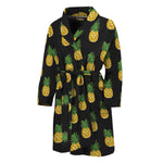 Black Cute Pineapple Pattern Print Men's Bathrobe