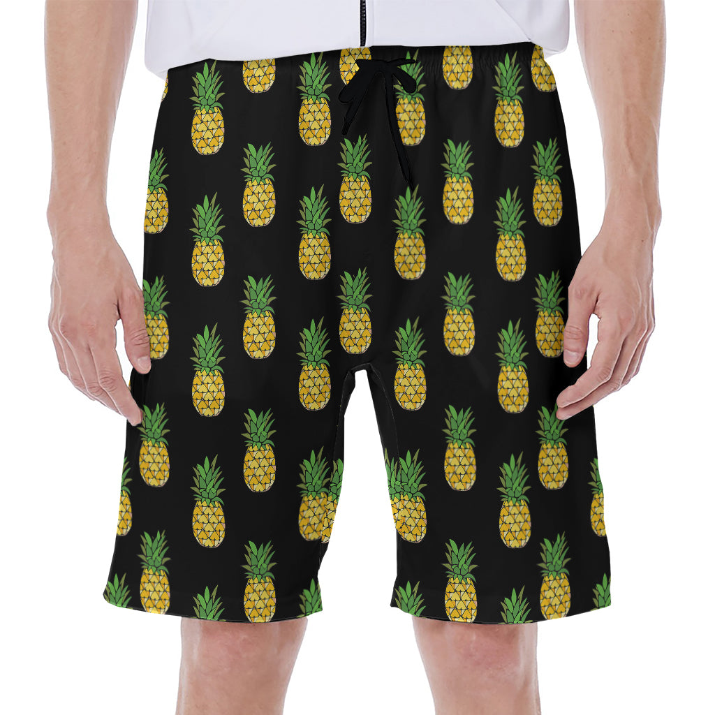 Black Cute Pineapple Pattern Print Men's Beach Shorts