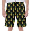 Black Cute Pineapple Pattern Print Men's Beach Shorts