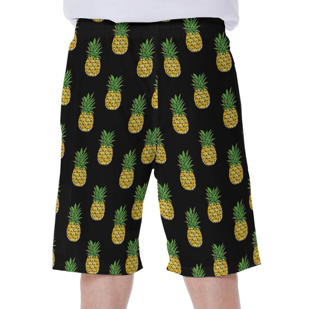 Black Cute Pineapple Pattern Print Men's Beach Shorts