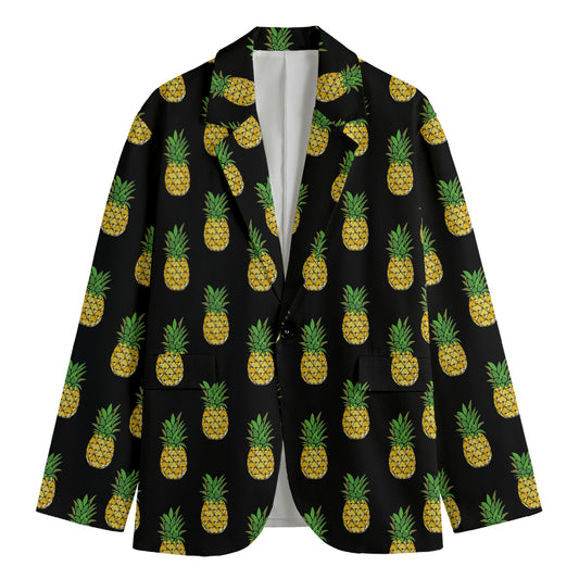 Black Cute Pineapple Pattern Print Men's Blazer