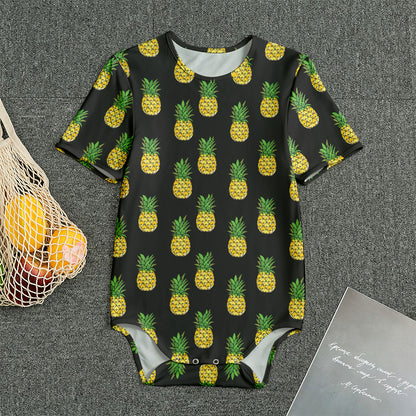 Black Cute Pineapple Pattern Print Men's Bodysuit