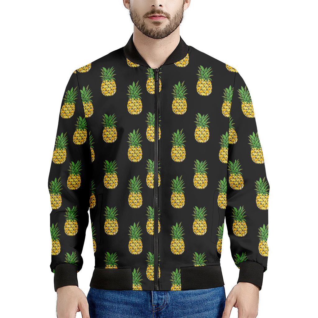 Black Cute Pineapple Pattern Print Men's Bomber Jacket