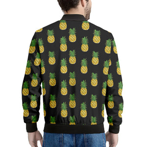Black Cute Pineapple Pattern Print Men's Bomber Jacket