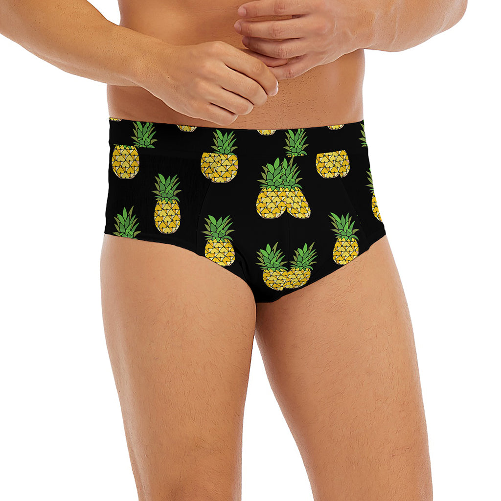 Black Cute Pineapple Pattern Print Men's Briefs