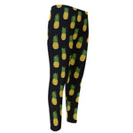 Black Cute Pineapple Pattern Print Men's Compression Pants