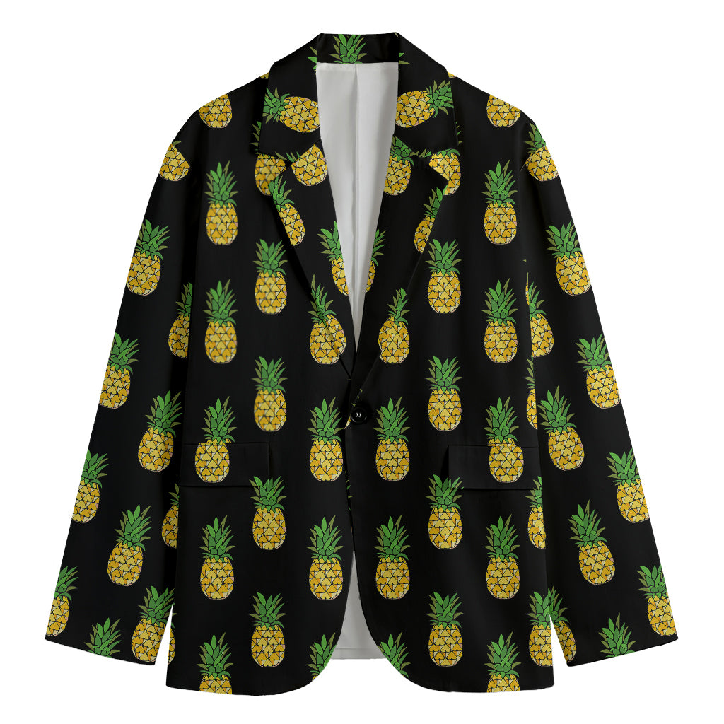 Black Cute Pineapple Pattern Print Men's Cotton Blazer