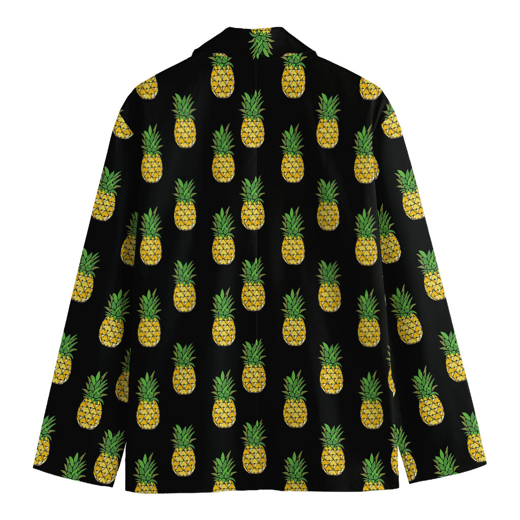 Black Cute Pineapple Pattern Print Men's Cotton Blazer