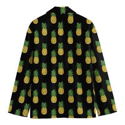 Black Cute Pineapple Pattern Print Men's Cotton Blazer