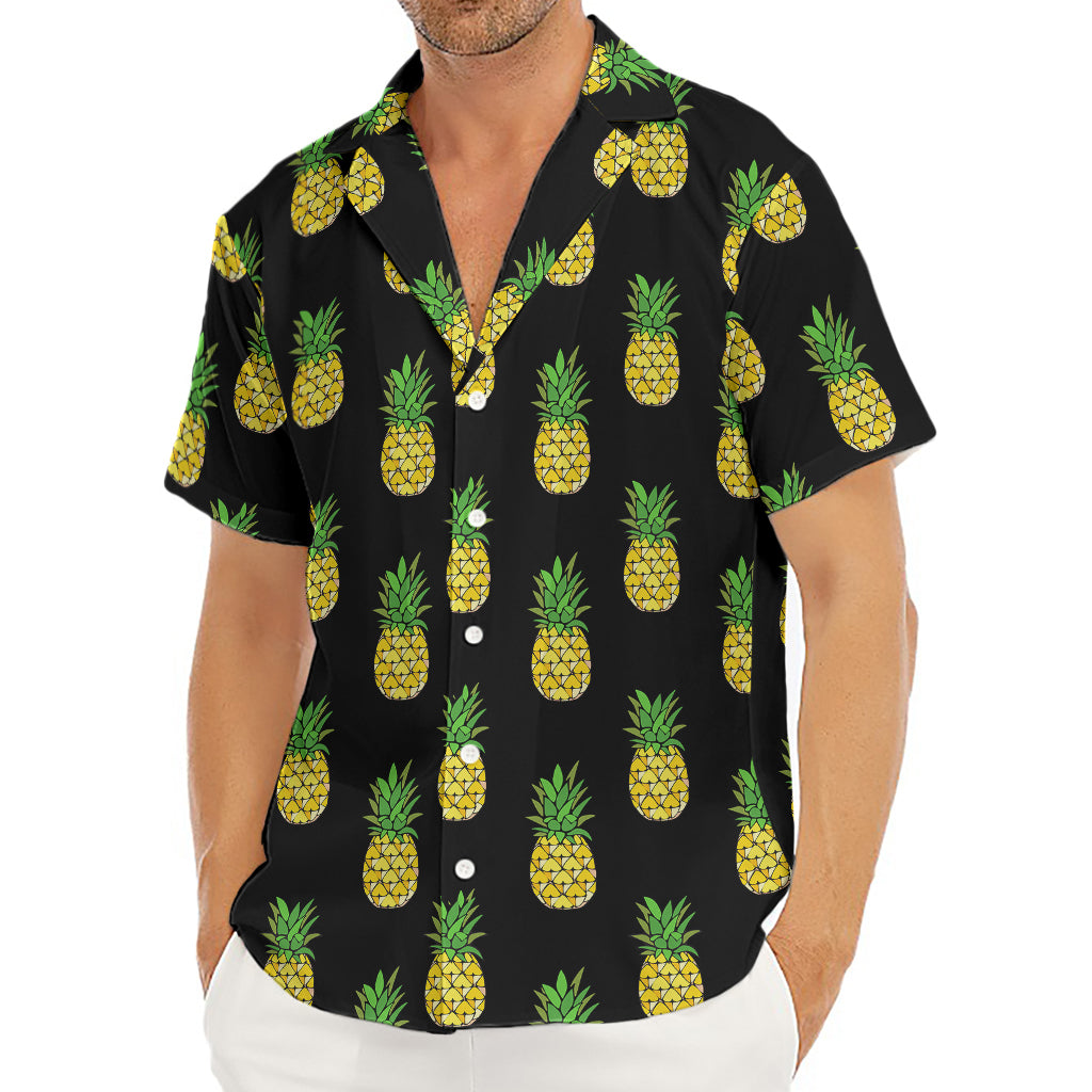Black Cute Pineapple Pattern Print Men's Deep V-Neck Shirt