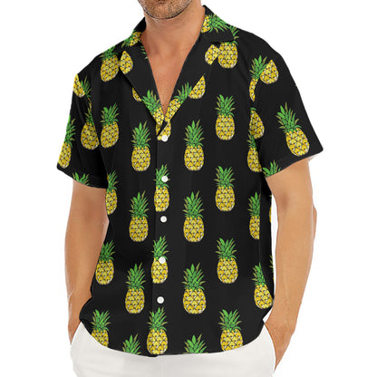 Black Cute Pineapple Pattern Print Men's Deep V-Neck Shirt