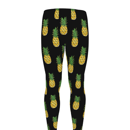 Black Cute Pineapple Pattern Print Men's leggings