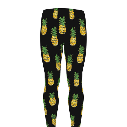 Black Cute Pineapple Pattern Print Men's leggings
