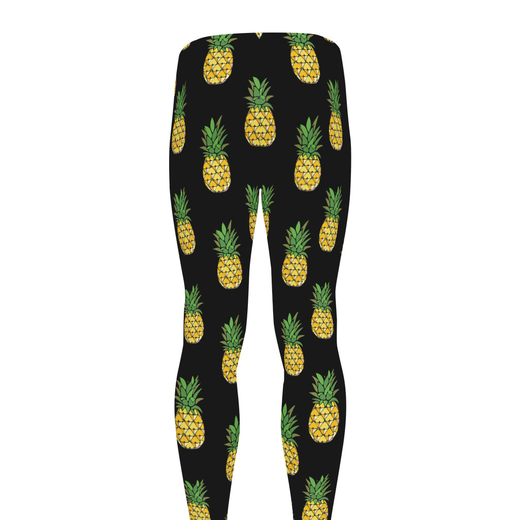 Black Cute Pineapple Pattern Print Men's leggings