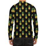 Black Cute Pineapple Pattern Print Men's Long Sleeve Rash Guard