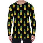 Black Cute Pineapple Pattern Print Men's Long Sleeve T-Shirt