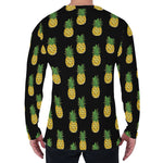 Black Cute Pineapple Pattern Print Men's Long Sleeve T-Shirt