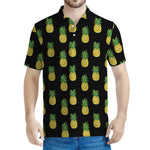 Black Cute Pineapple Pattern Print Men's Polo Shirt