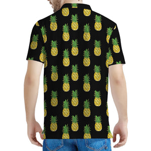 Black Cute Pineapple Pattern Print Men's Polo Shirt