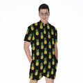 Black Cute Pineapple Pattern Print Men's Romper