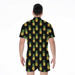 Black Cute Pineapple Pattern Print Men's Rompers