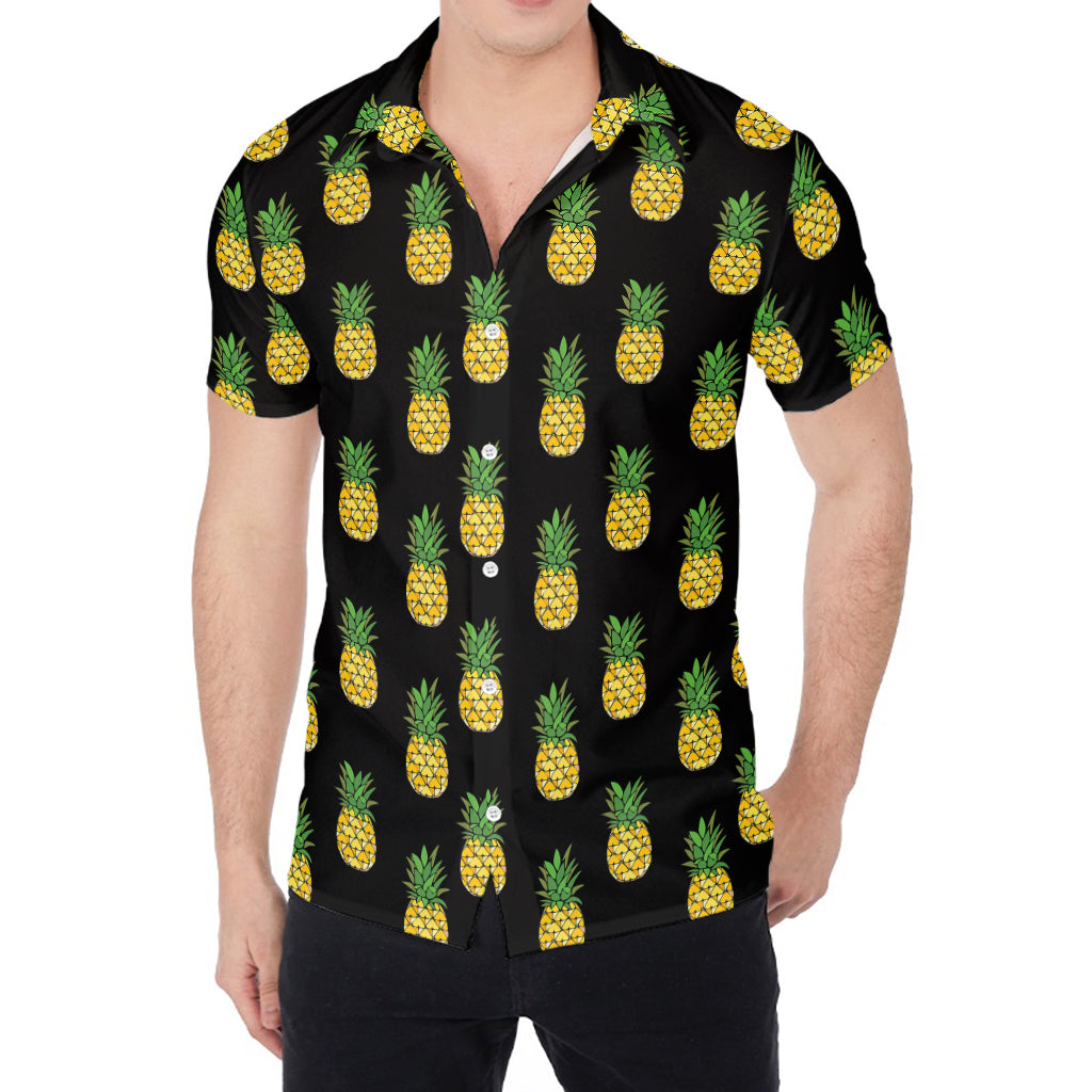 Black Cute Pineapple Pattern Print Men's Shirt