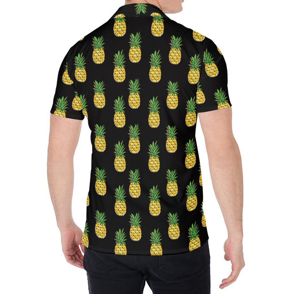 Black Cute Pineapple Pattern Print Men's Shirt