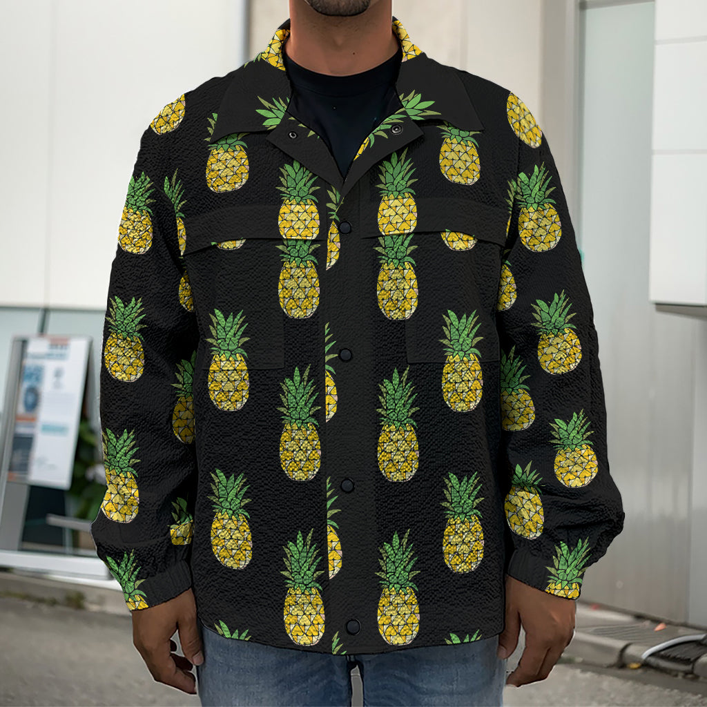 Black Cute Pineapple Pattern Print Men's Shirt Jacket