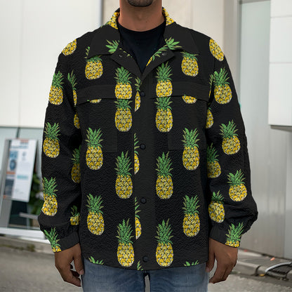 Black Cute Pineapple Pattern Print Men's Shirt Jacket