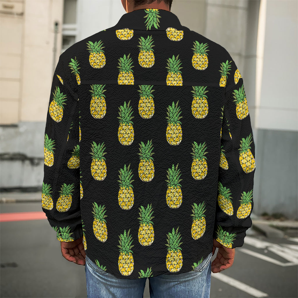 Black Cute Pineapple Pattern Print Men's Shirt Jacket