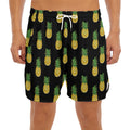 Black Cute Pineapple Pattern Print Men's Split Running Shorts