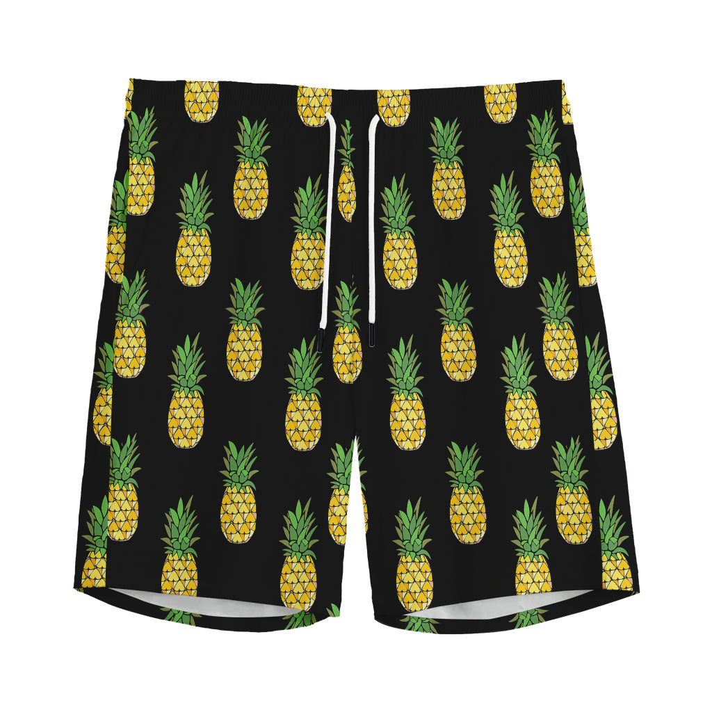Black Cute Pineapple Pattern Print Men's Sports Shorts