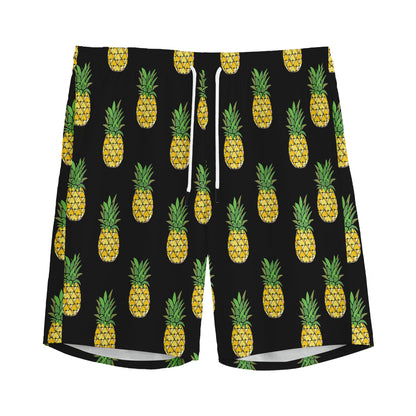 Black Cute Pineapple Pattern Print Men's Sports Shorts