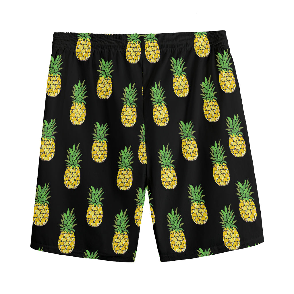 Black Cute Pineapple Pattern Print Men's Sports Shorts