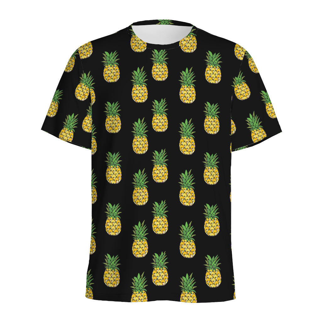 Black Cute Pineapple Pattern Print Men's Sports T-Shirt