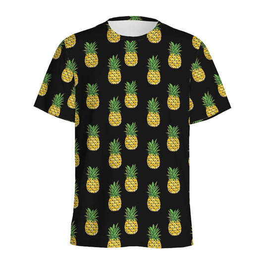 Black Cute Pineapple Pattern Print Men's Sports T-Shirt