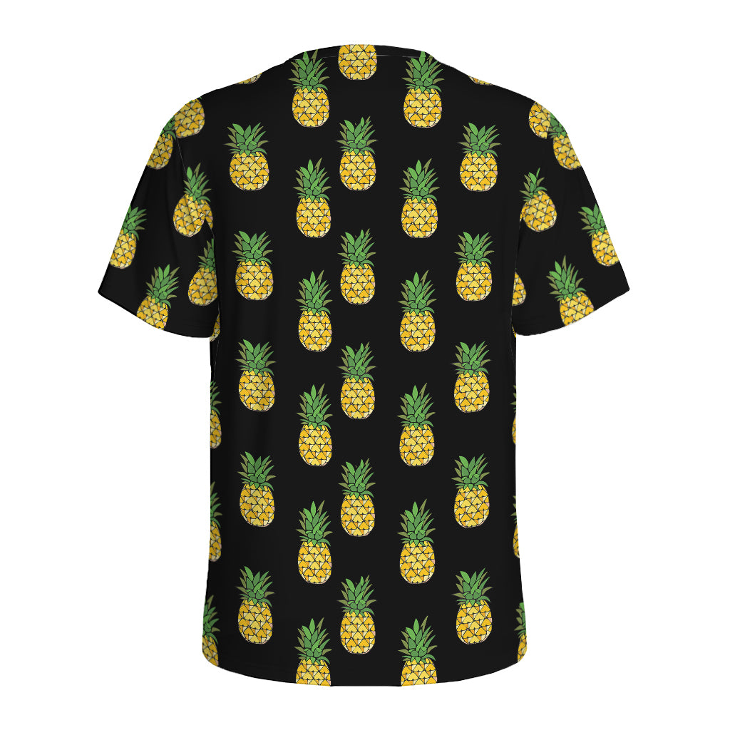 Black Cute Pineapple Pattern Print Men's Sports T-Shirt