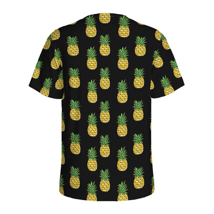Black Cute Pineapple Pattern Print Men's Sports T-Shirt