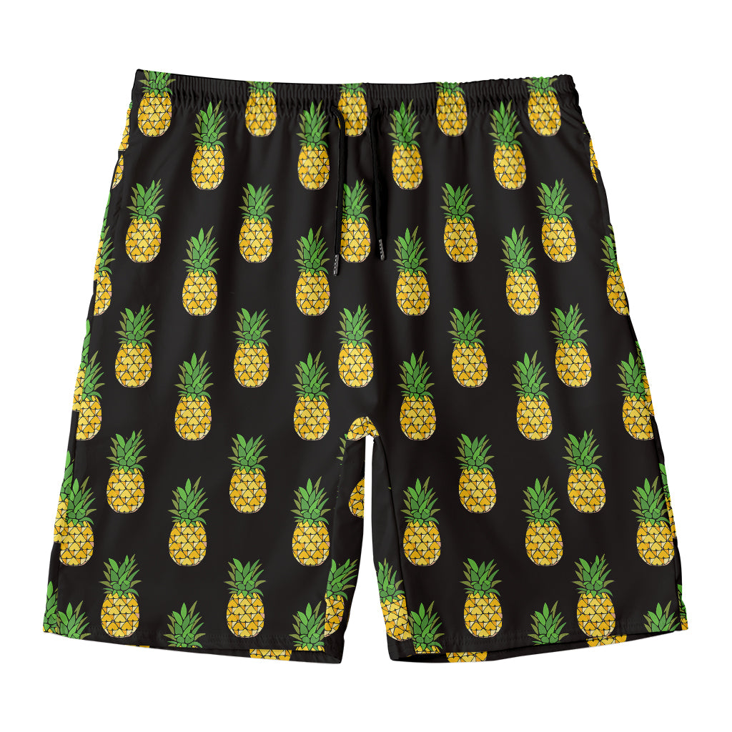 Black Cute Pineapple Pattern Print Men's Swim Trunks