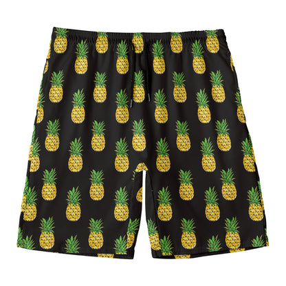 Black Cute Pineapple Pattern Print Men's Swim Trunks
