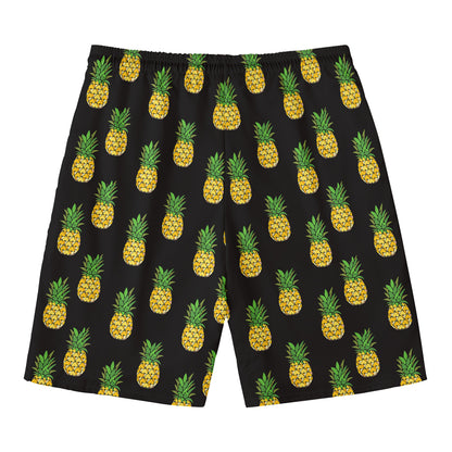 Black Cute Pineapple Pattern Print Men's Swim Trunks