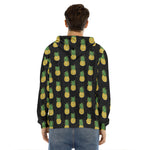 Black Cute Pineapple Pattern Print Men's Velvet Pullover Hoodie