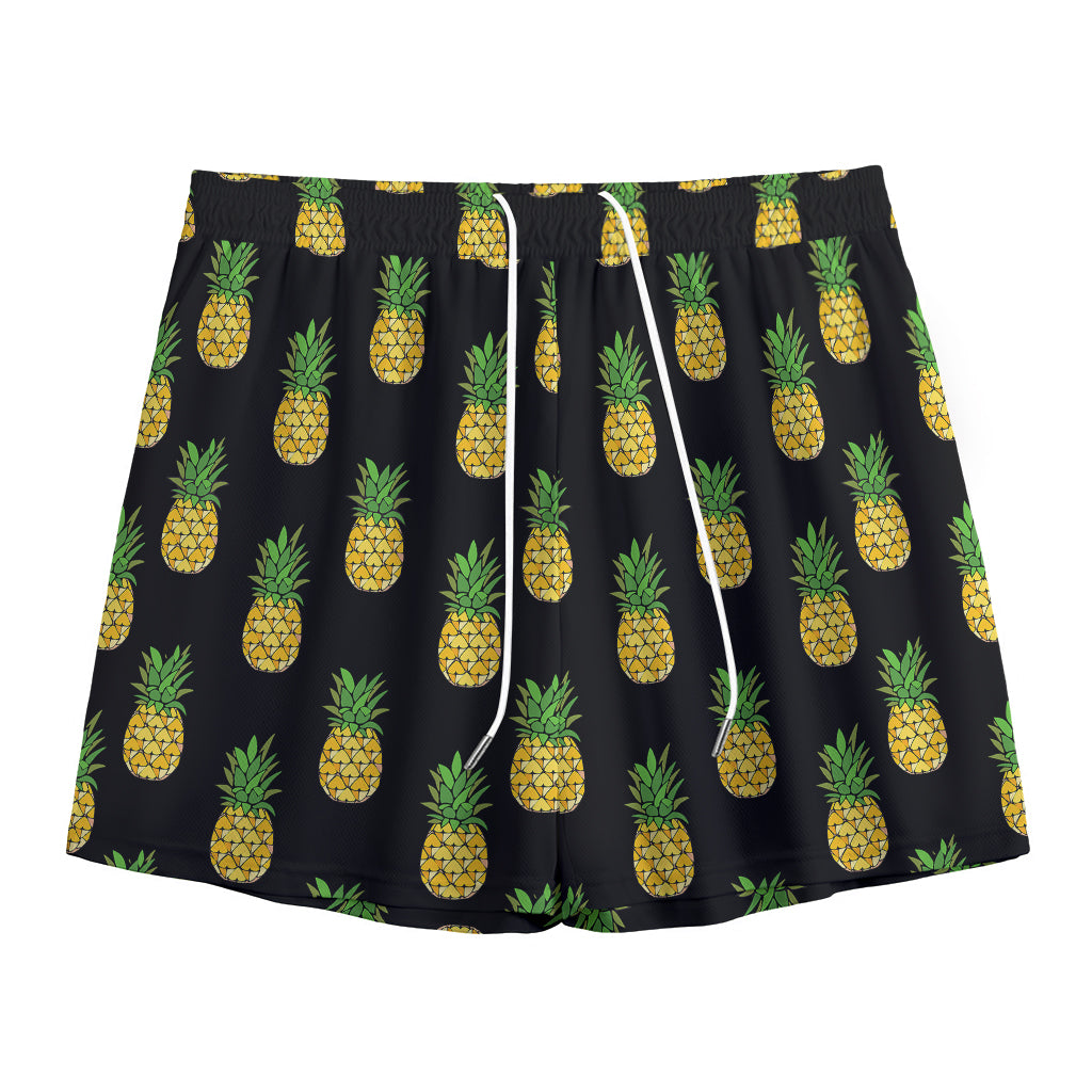 Black Cute Pineapple Pattern Print Mesh Shorts