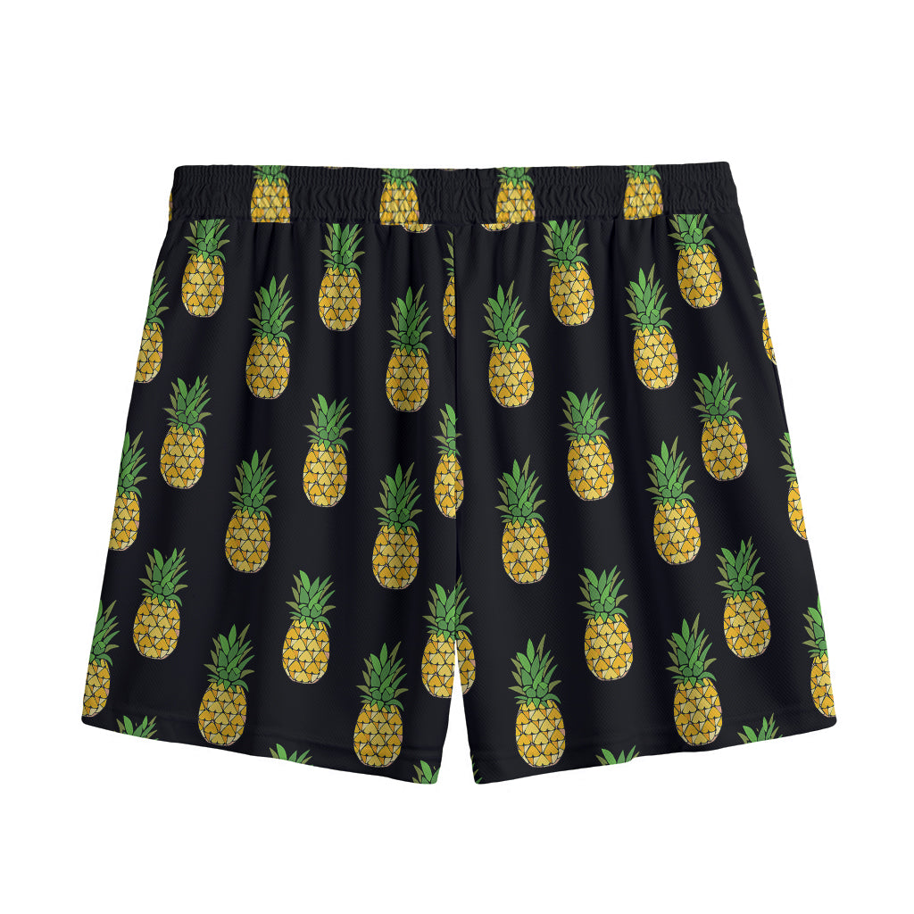 Black Cute Pineapple Pattern Print Mesh Shorts
