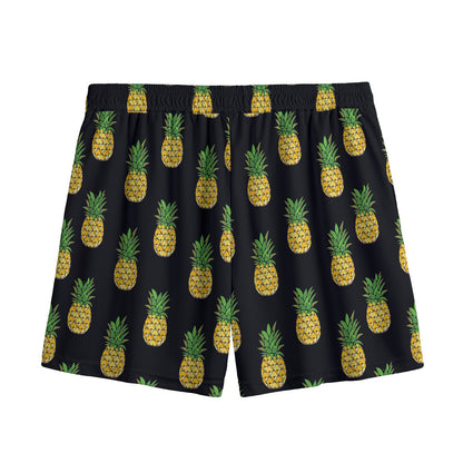 Black Cute Pineapple Pattern Print Mesh Shorts
