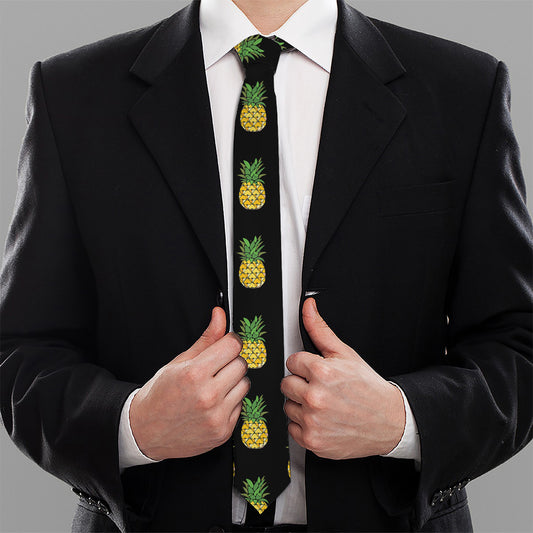 Black Cute Pineapple Pattern Print Necktie