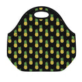 Black Cute Pineapple Pattern Print Neoprene Lunch Bag