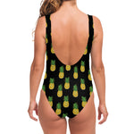 Black Cute Pineapple Pattern Print One Piece Swimsuit
