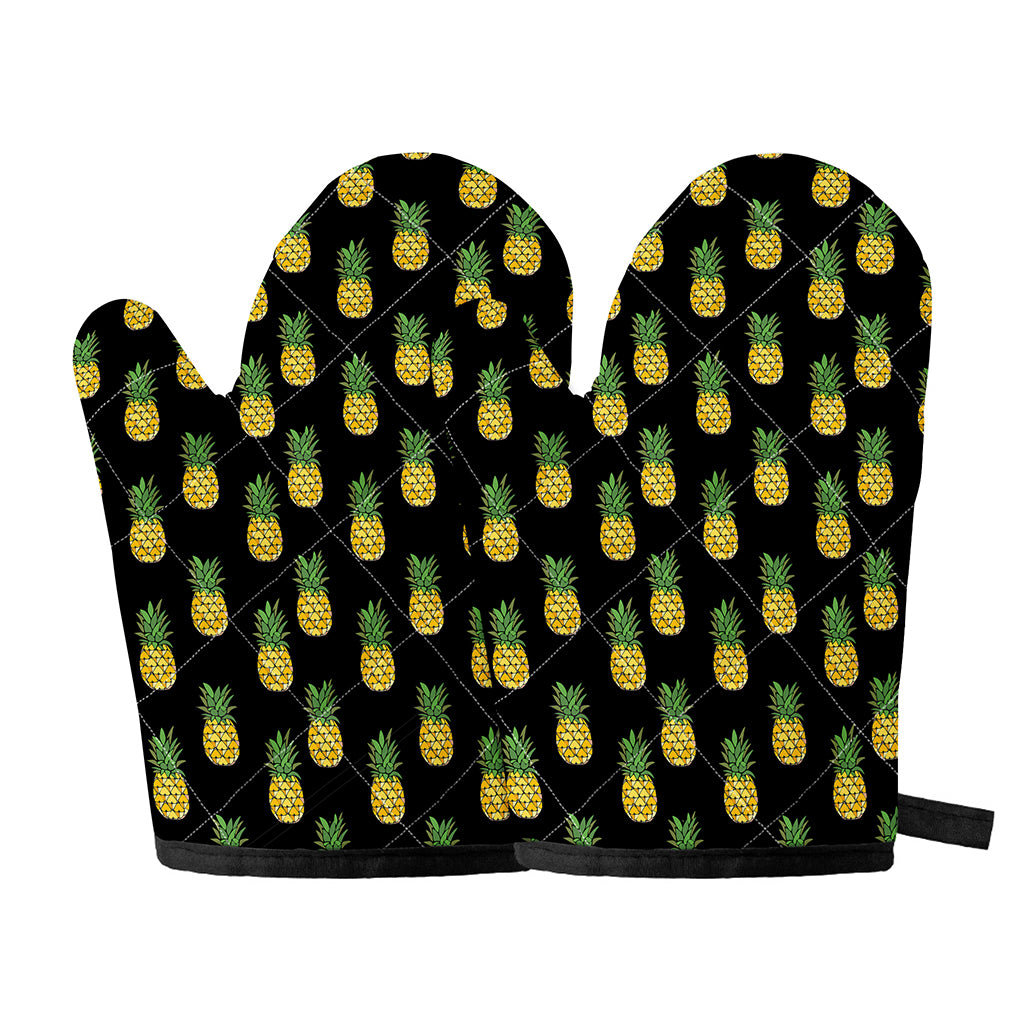 Black Cute Pineapple Pattern Print Oven Mitts