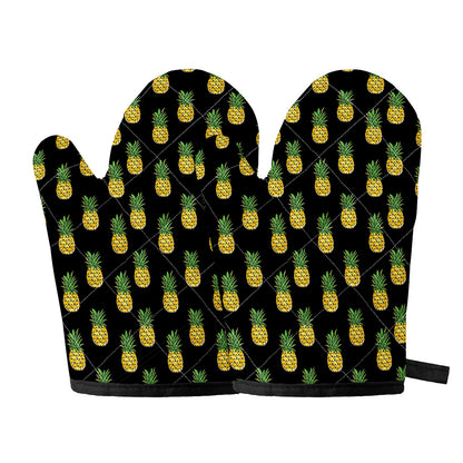 Black Cute Pineapple Pattern Print Oven Mitts
